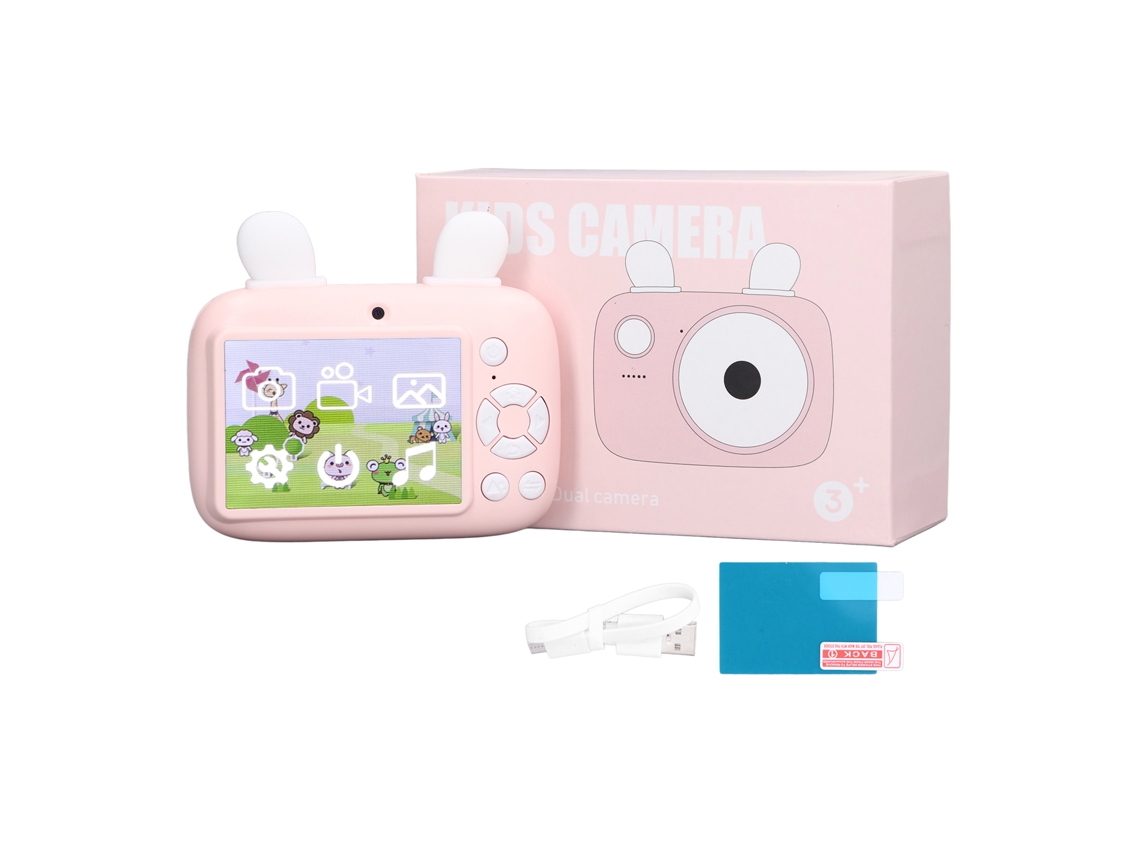 Cámara infantil rosa con temporizador y batería de 800 mAh.