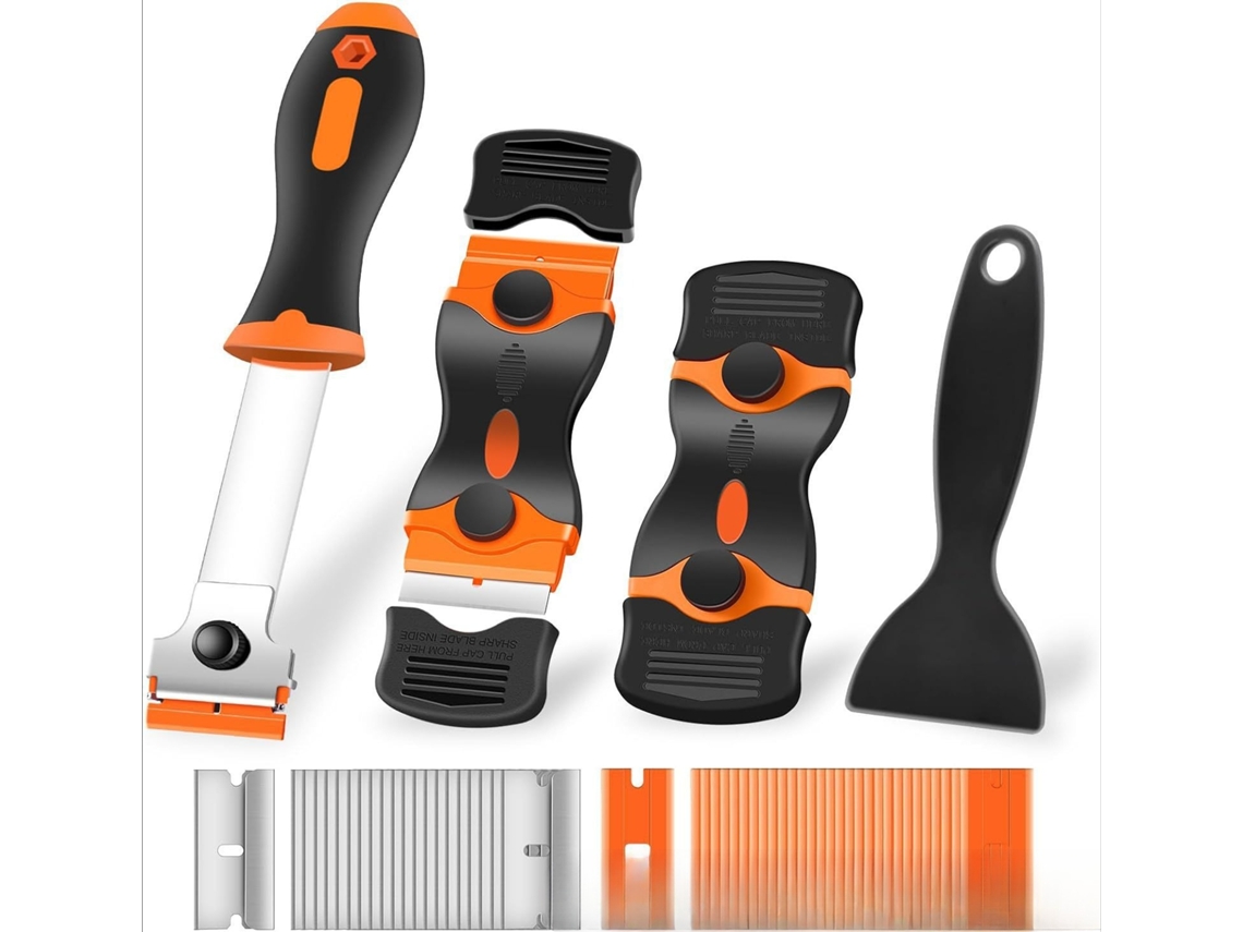 HENTEN HOME Raspador para vitrocerámica con 20 cuchillas para limpiar vitrocerámicas y eliminar restos de pegamento, 2 unidades, color naranja