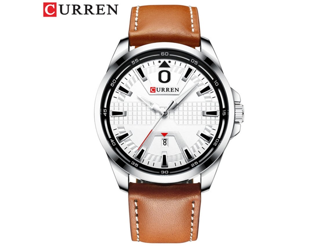 Reloj De Cuarzo Resistente Al Agua (marrón Y Blanco), Correa De Cuero Delgada, Reloj De Moda Para Hombre.