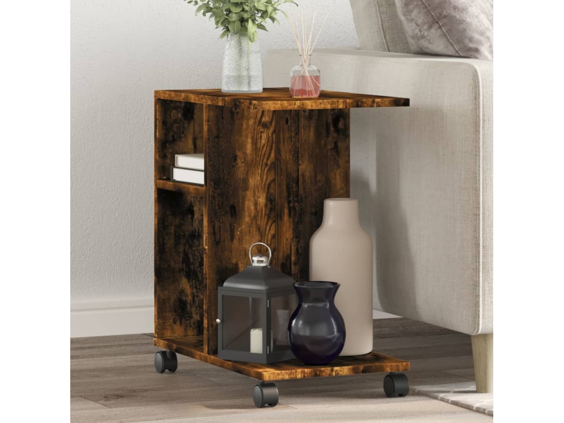 Mesa auxiliar | Mesa de comedor con ruedas fabricada en madera de roble ahumado