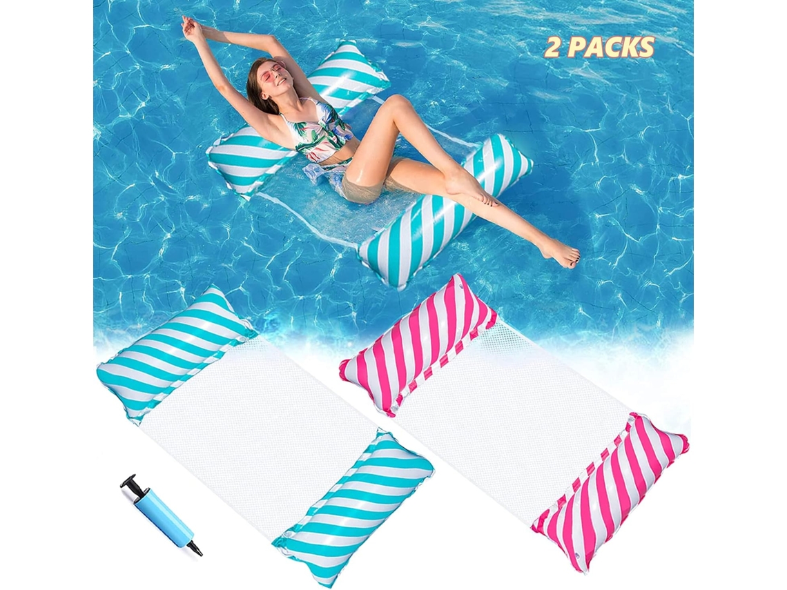 Hamaca de agua para adultos, diseño 4 en 1, hamaca inflable flotante para piscina con almohadas de alta flotabilidad y soporte de tela de malla.