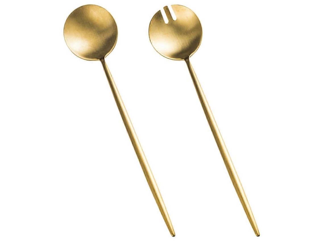 Tenedor de ensalada multifuncional, tenedor de ensalada de acero inoxidable, artículos para fiestas y restaurantes, dorado, 1 juego