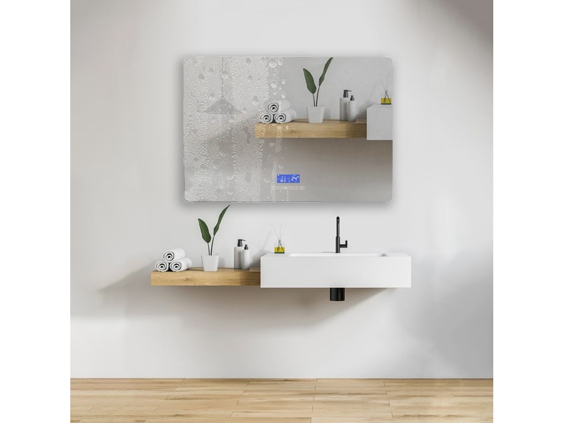 Espejo LED inteligente horizontal con panel digital 120x60cm.
