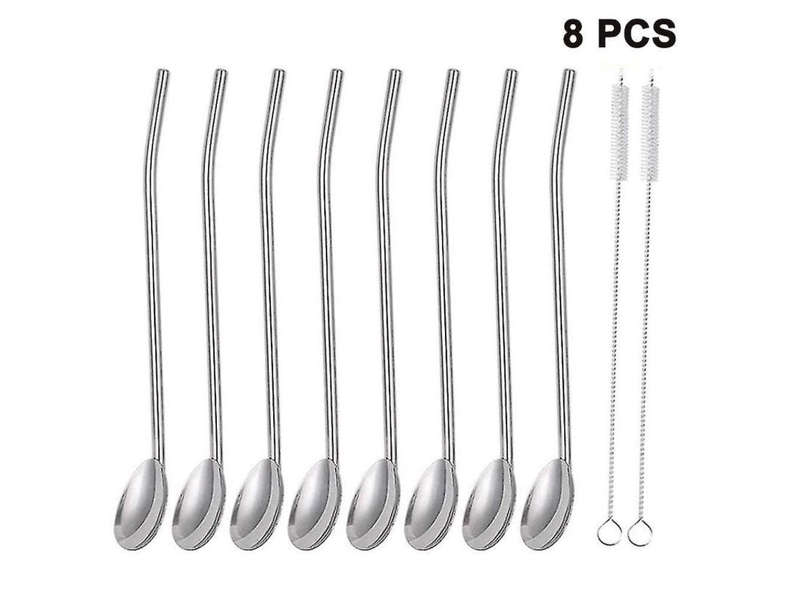 Pajitas/cucharas Reutilizables De Acero Inoxidable Con 2 Cepillos De Limpieza Y 1 Bolsa De Almacenamiento.
