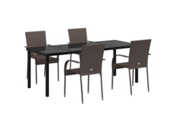 Conjunto De Comedor De Jardín 5 Uds | Mueble De Jardín Marrón