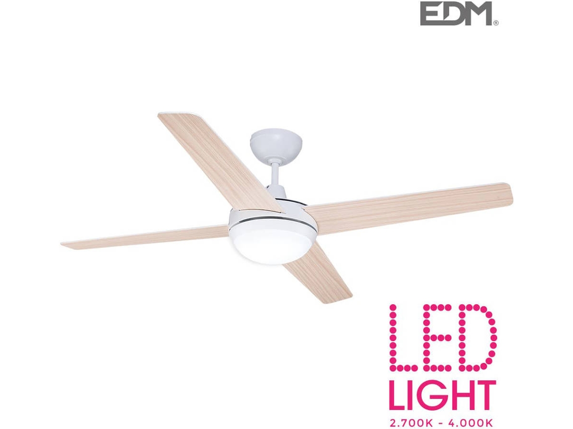 Ventilador de Techo EDM LED Modelo Chukotka Madera/Blanco 28W 132 Cm