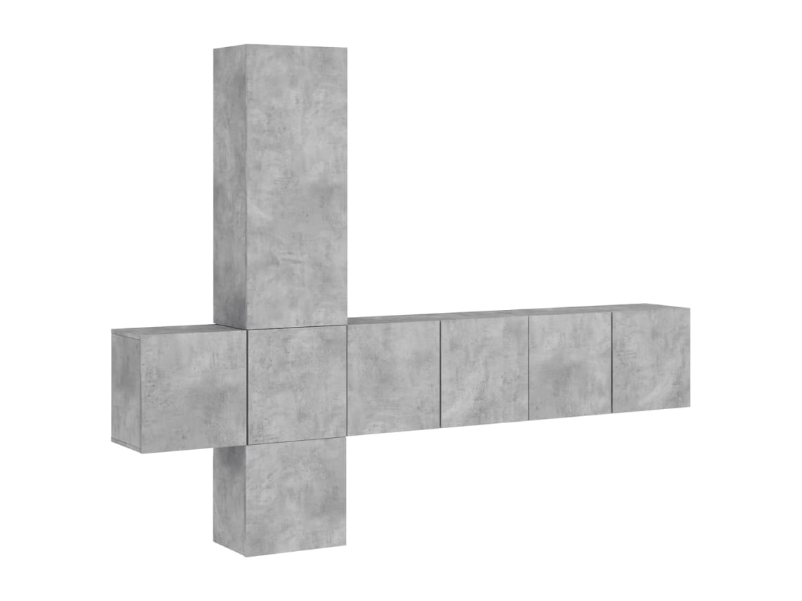 Conjunto de mueble de TV de pared en acabado madera Gris Cemento, EXCLUSIVO DE MAISON