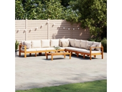 Conjunto de sofá de jardín de 6 piezas con cojines de madera maciza de acacia, Dkd Home Decor