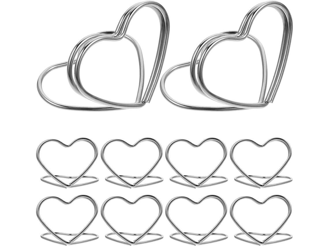 Clips Decorativos Metal Plateado Números Forma Corazón Juego 10 Unidades Diseño Sencillo Efecto Decorativo