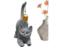 Estatua De Gato Estir Ndose Decoraci N Resina Para El Hogar Con Cascabel En La Cola Adorno Escritorio Forma Mascota