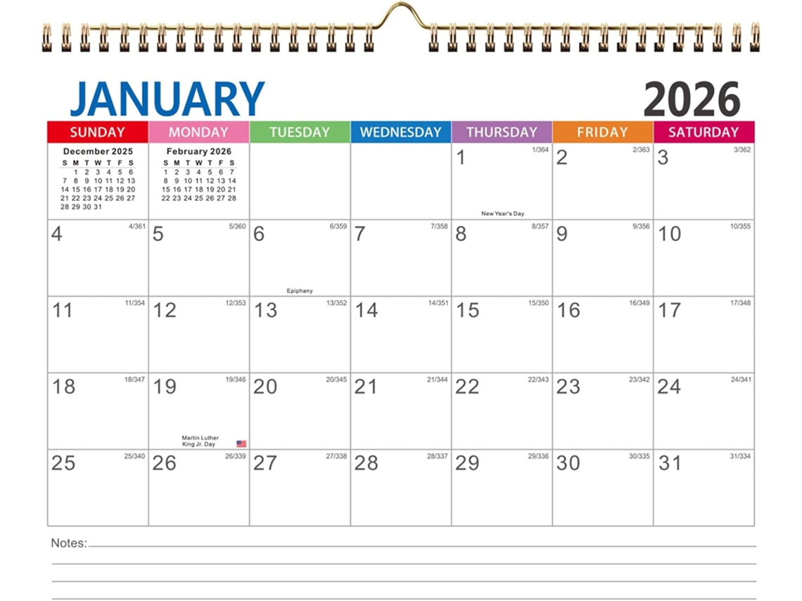 Calendario De Pared De Arte Inglés 2026 Con Hojas De Papel Grueso Y Colores Vivos