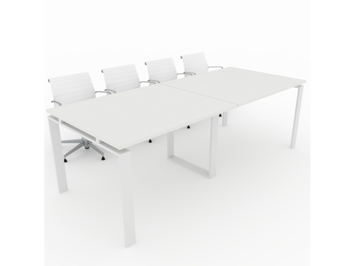 Mesa de Reuniones, hogar y Oficinas. Estructura metálica abierta color Blanco, Tablero melamina color Blanco. (240x100). Fabricado en España. OFICIT