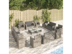 Conjunto de jardín DKD Home Decor de 16 piezas con cojines de mimbre gris