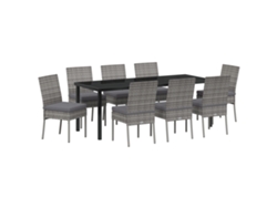 Conjunto de comedor de jardín Vidaxl de 9 piezas, gris, mimbre de polietileno