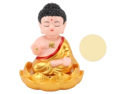 Adorno de Buda con luz solar y movimiento automático, decoración dorada para el hogar, el coche y la oficina.