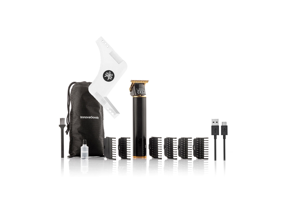 Pack Moldeador de Barba Hipster Barber y Cortapelos Profesional Recargable con Accesorios Innovagoods