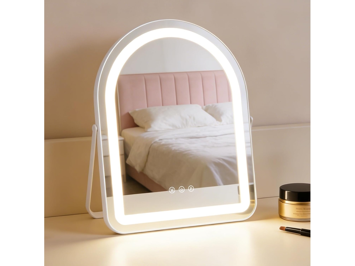 Espejo De Maquillaje Led Nettlife Hollywood De 35x45 Cm - Espejo De Tocador De Sobremesa Táctil Y Regulable, 3 Modos De Luz, Espejo Cosmético