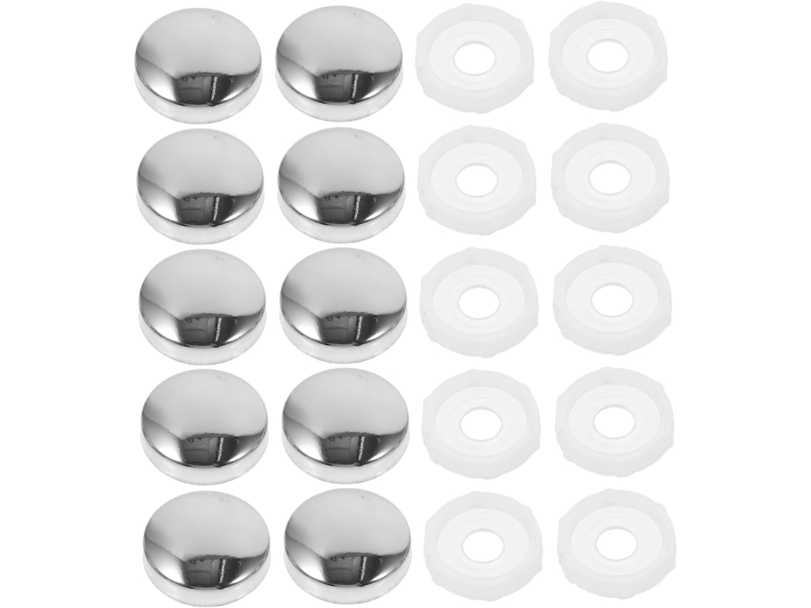 Juego de 100 tapas decorativas para tornillos con pegamento blanco y acabado plateado SFUSHOS