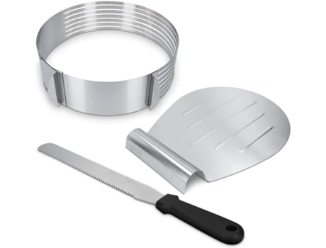 Cortador de tartas de acero inoxidable, juego de 3 piezas, cortador para base de tartas, cuchillo elevador de suelo para tartas, anillo para tartas...