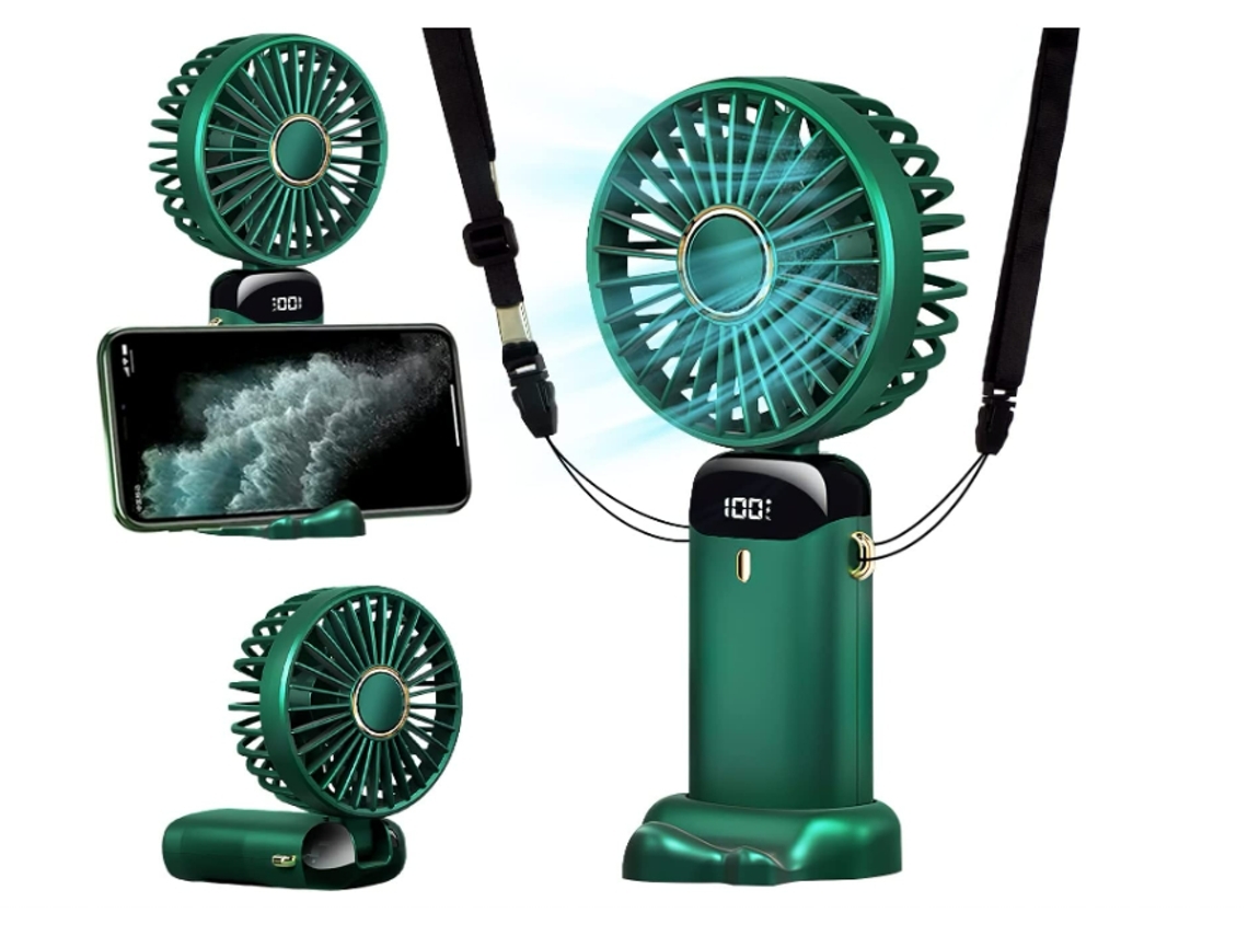 Ventilador de Mano Portátil ENZON 5000Mah5 Velocidades Display Led Verde