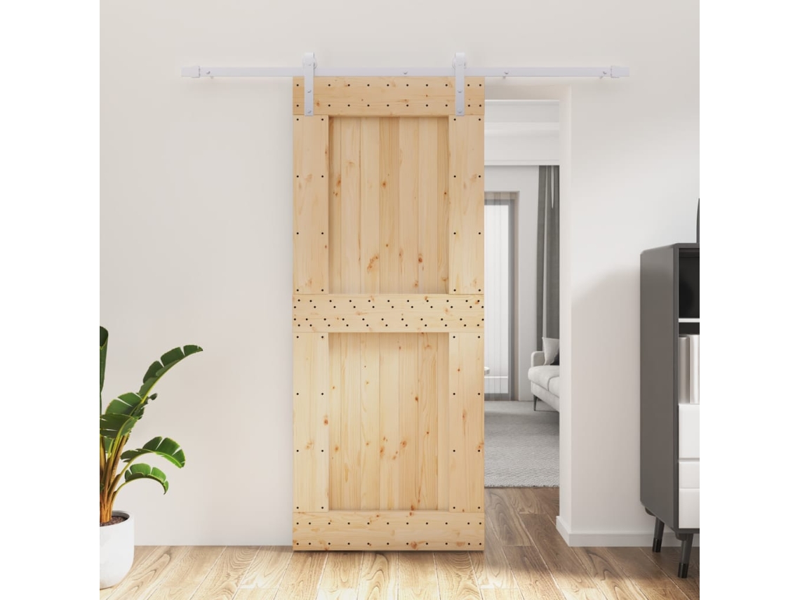 Puerta corrediza | Puerta corredera con herrajes 85x210 cm madera maciza de pino Wsd812700 Lovely Home