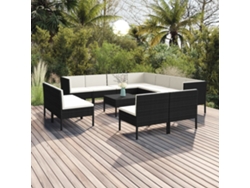 Conjunto de jardín de 12 piezas con cojines en mimbre sintético negro de DKD Home Decor