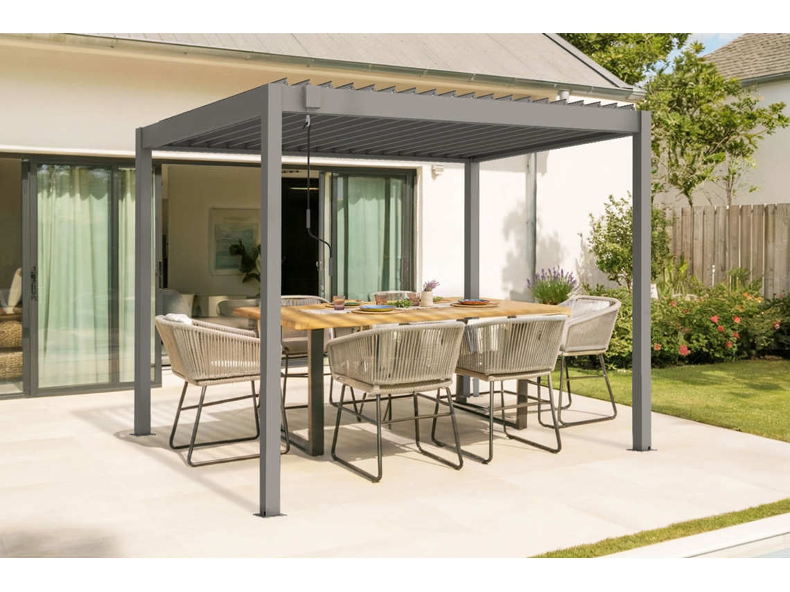 Pérgola bioclimática de aluminio 3x2m - lamas orientables - Topo, Independiente en el jardín o terraza PIANA