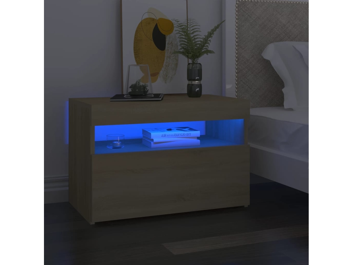 Mesa Cabeceira LOVELY HOME Mesinha & Luzes Led 2 Pcs 60X35X40 Cm Carvalho Sonoma
