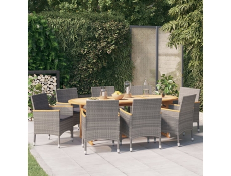 Conjunto 9 de comedor de jardín VIDAXL con cojines gris