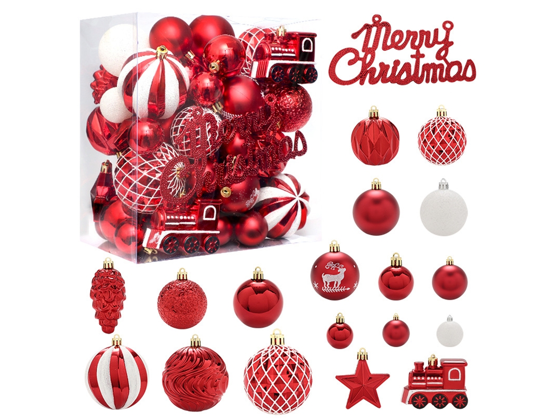 Juego de Bolas Navideñas de Plástico Pintadas en Blanco CUICH - 65 unidades