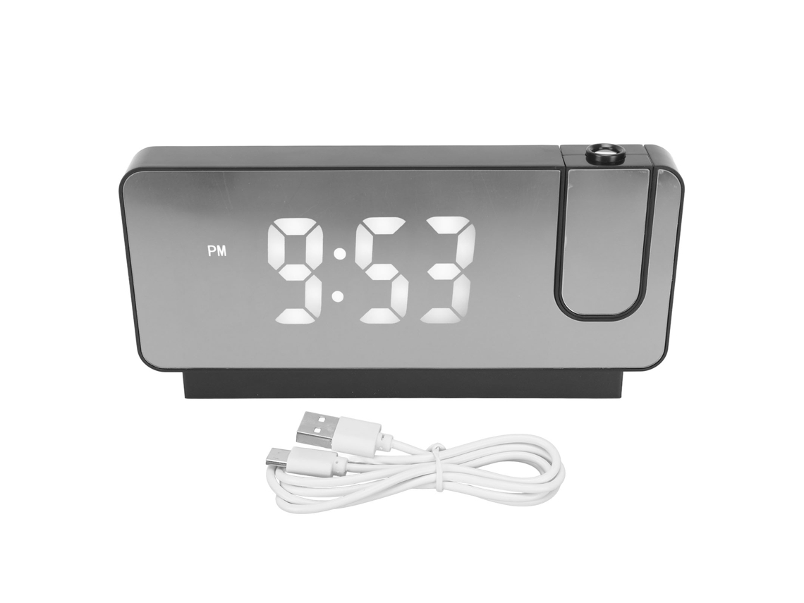 Reloj Despertador Proyección Con Fecha Tiempo Temperatura Pantalla Led Hd Ángulo 180 Grados Para Hogar Negro