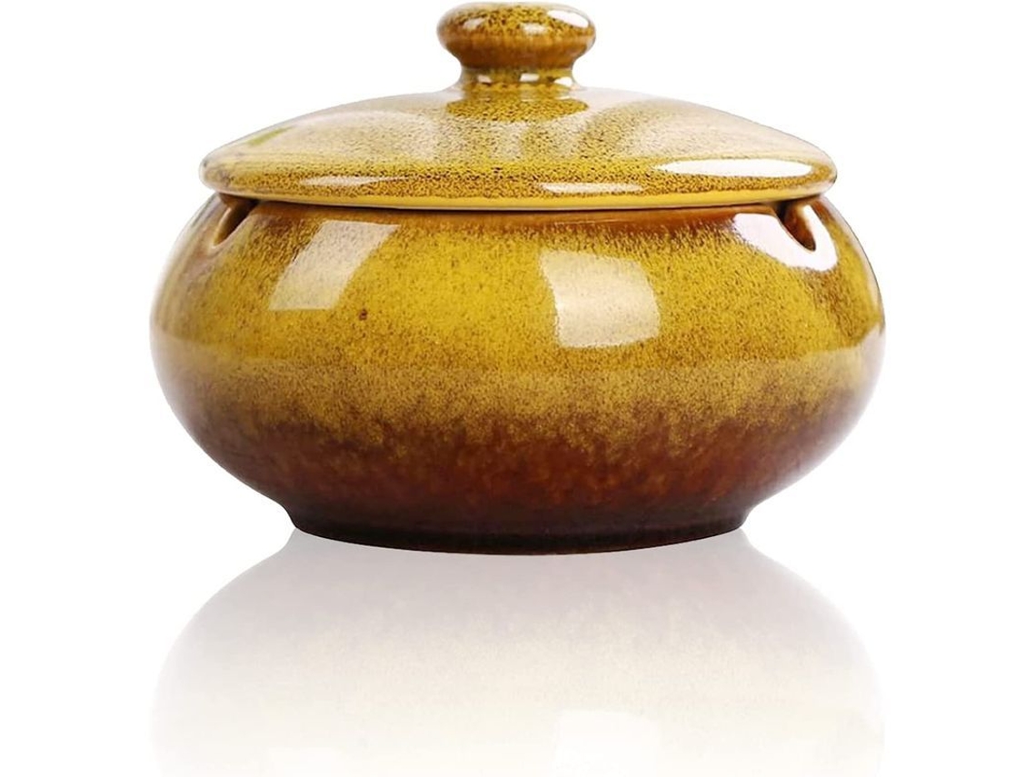 Maceta De Cemento Con Tapa, Resistente Al Viento, Para Uso Interior/exterior, Amarilla.