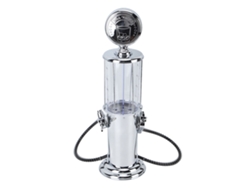 Dispensador de cerveza y licores con forma de gasolinera, recipiente con dos boquillas para bebidas.