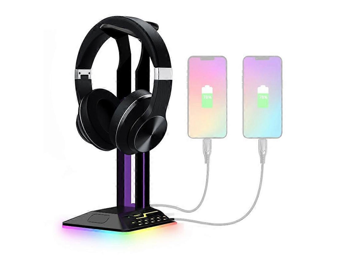 Soporte para auriculares para juegos Hengrongshen con cambio de color RGB y doble USB