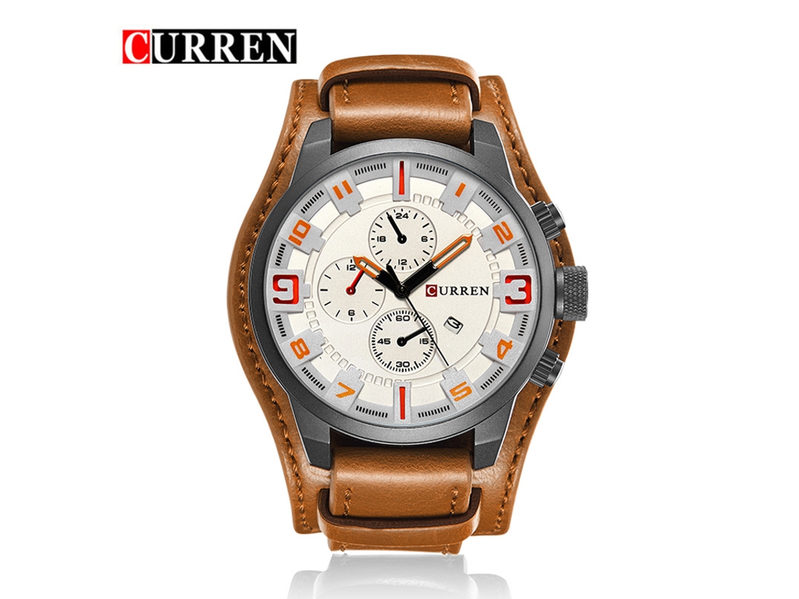 Reloj De Pulsera Para Hombre Con Esfera Grande Y Calendario, Resistente Al Agua, Con Correa De Cuero Creativa Y Estilo Casual (marrón Y Blanco).
