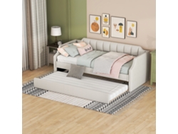 Sofá Cama Individual De 90x200 Cm, Retráctil, Tapizado, Color Beige, Ahorra Espacio.