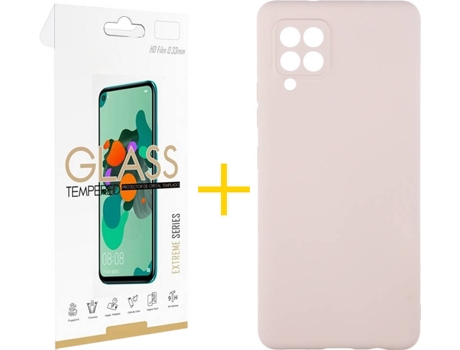Carcasa y Protector de Pantalla de Vidrio Samsung A42 4G SKYHE Silicona Líquida Rosa
