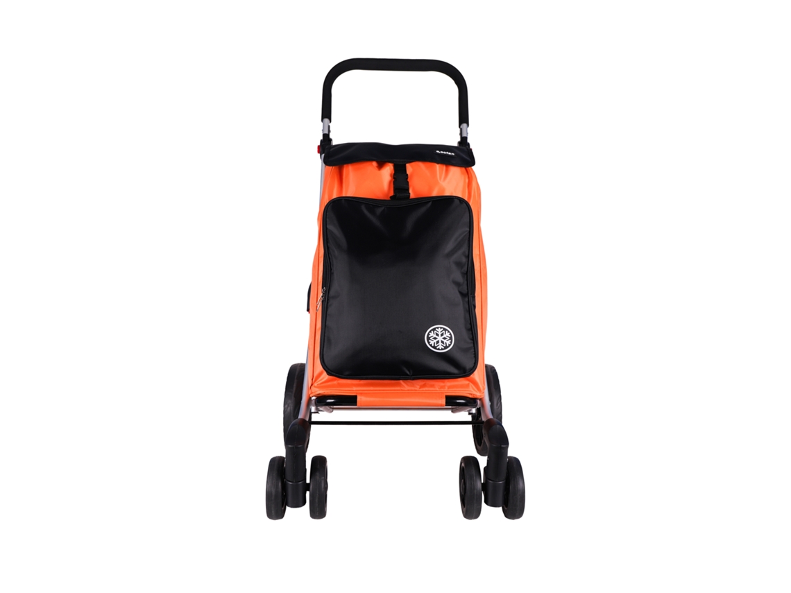 Carro de Compras Plegable con 6 Ruedas Material Aluminio 53 Litros Bolsa Congelador Bolsa Color Naranja y Negro Cofan