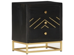 Mesa de Cabeceira LOVELY HOME Mesinha 40X30X50 Cm Mangueira Maciça Preto e Dourado