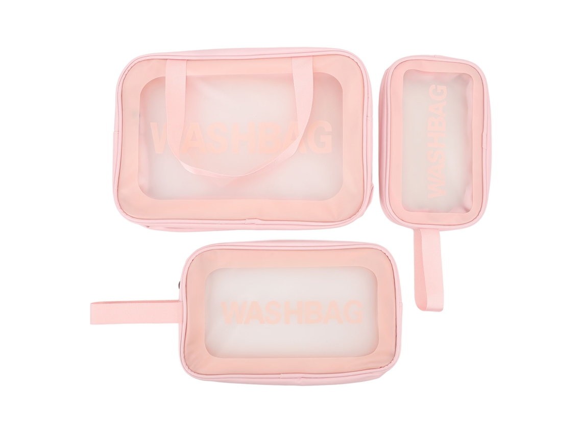 neceseres transparentes de gran capacidad para viajes y maquillaje, color rosa.