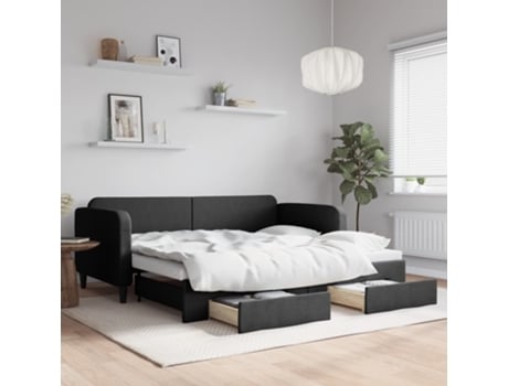 VIDAXL Sofá cama nido con cajones tela negro 90x200 cm