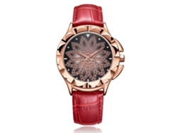 Reloj De Pulsera Floral Para Mujer Con Pedrería, Correa De Cuero Y Movimiento De Cuarzo.