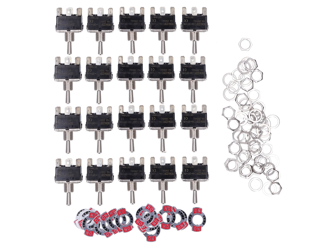 2026dz-20pcs Interruptor Toggle Berm 3 Niveles 6 Pines On/off/on Mini Led Rocker 15a 250vac
