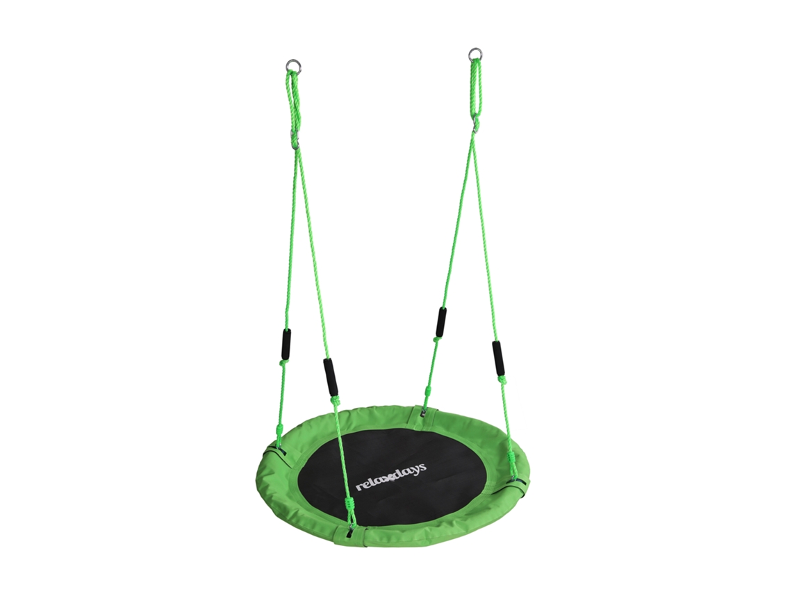 Relaxdays Baloiço-ninho Redondo, Pegas Em Espuma, Para Crianças, Ajustável, Exterior, Ø 100 Cm, Até 100 Kg, Verde