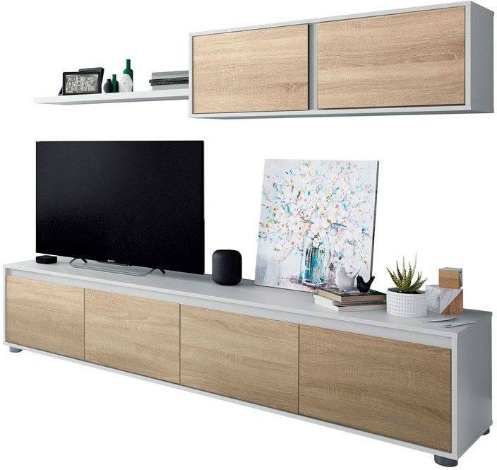 Habitdesign Mueble De salon moderno modulos comedor modelo alida acabado en blanco artik y roble canadian medidas 200 conjunto tv madera x 41
