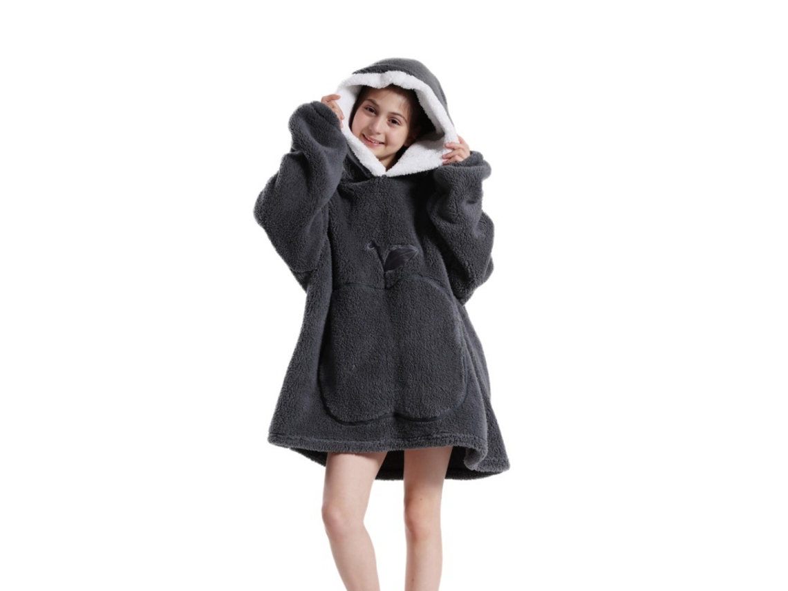 Manta Con Capucha, Sudadera Con Capucha De Felpa, Manta Ponible, Bata De Baño Para Niños (gris Oscuro) Cuich