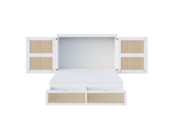Cama Abatible De 140x200 Cm, Armario Compacto De Ratán Blanco.