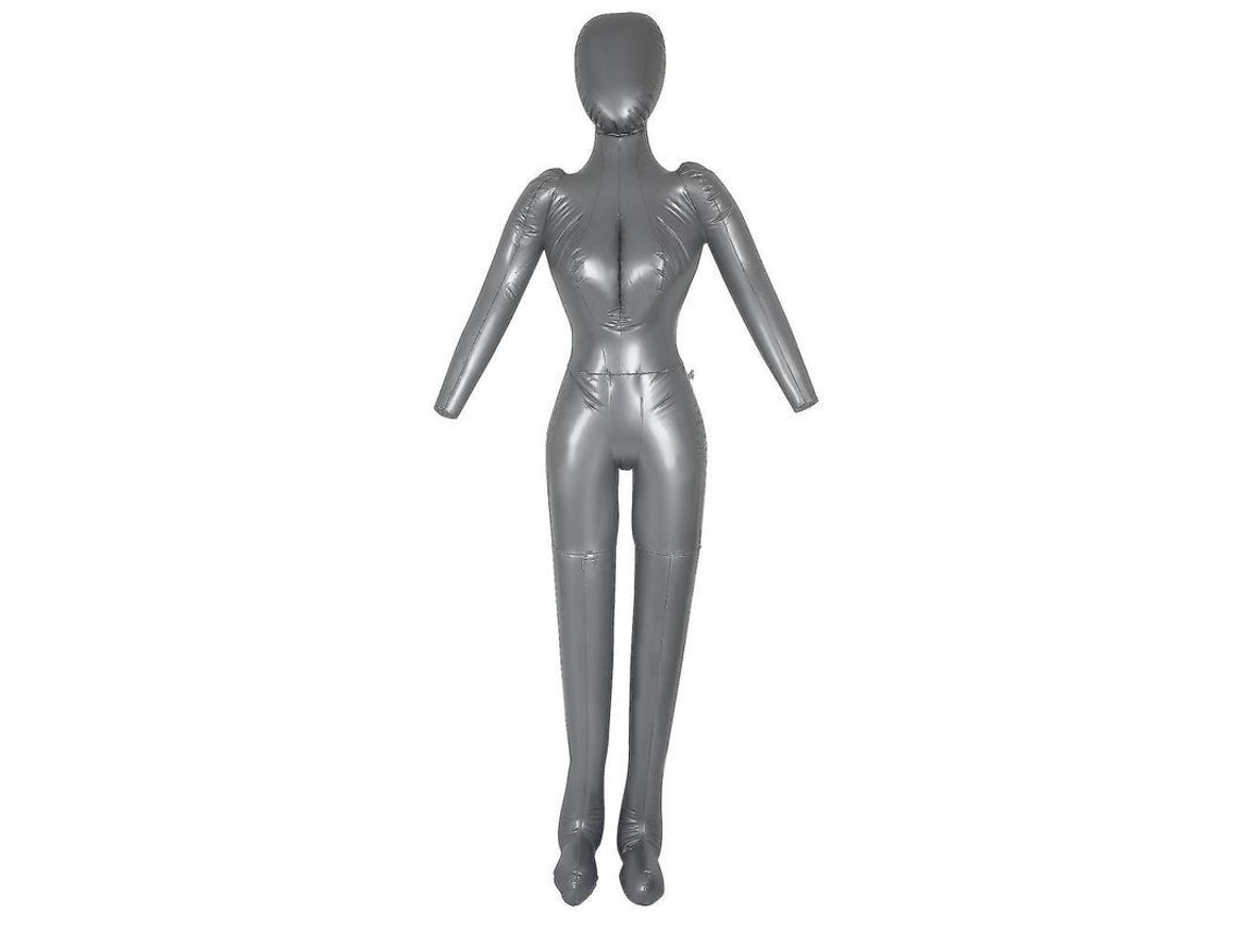 Figura Inflable Femenina De Cuerpo Entero Con Brazos Para Escaparate, 170 Cm, Pvc Plateado.