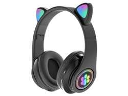 Auriculares Inalámbricos Bluetooth (negros) Con Linterna, Diseño De Orejas De Gato Y Micrófono.