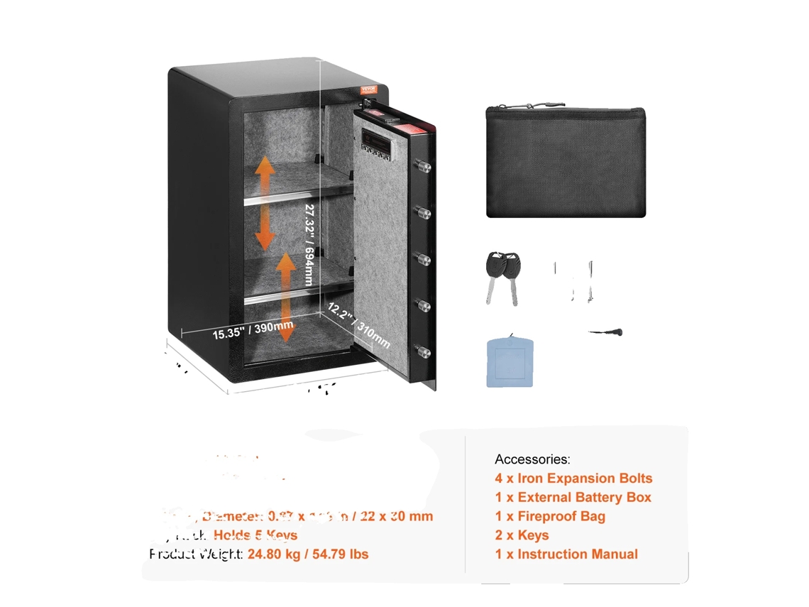 Caja fuerte, cerradura de huella dactilar, sistema de doble alarma, acceso por tres vías, 4 pies cúbicos, OEM